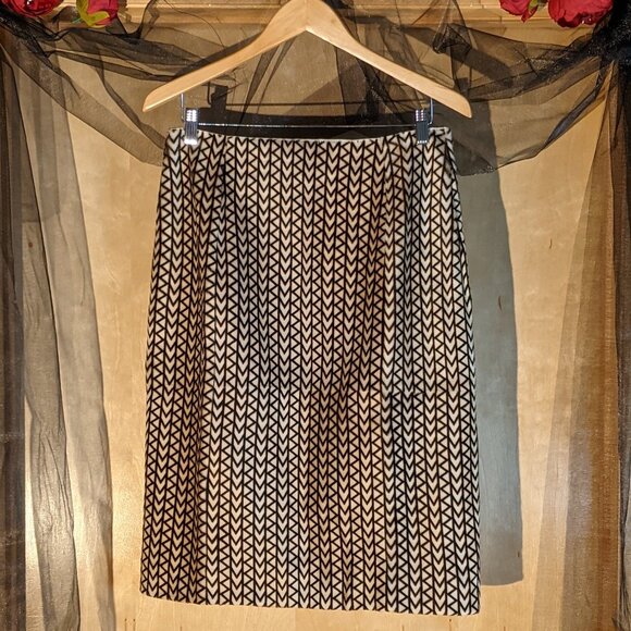 MICHAEL KORS Collection Cream Brown MK Monogram Leather Pencil Vintage Skirt _10 - Picture 4 of 6